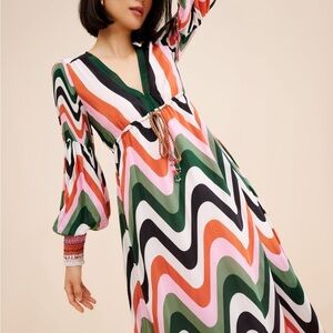 FARM Rio Vibrant Long Sleeve Chevron Dress
